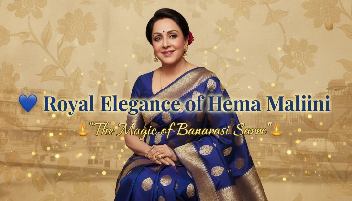 Hema Malini’s Royal Blue Banarasi Saree — A Timeless Ode to Elegance