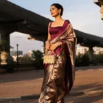 Pure Tissue Silk Banarasi Saree in Contrast Maroon with a detailed Katan border