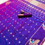 Royal Purple Kanjivaram Paithani Silk Saree with Peacock Zari Weaving & Contrast Brocade Blouse