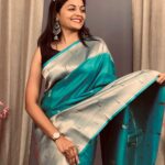 Turquoise Pure Soft Kanjivaram Paithani Silk Saree with Silver Zari Parrot Design & Heavy Mina Border | Free Shipping | BanarasiSilkSaree.in
